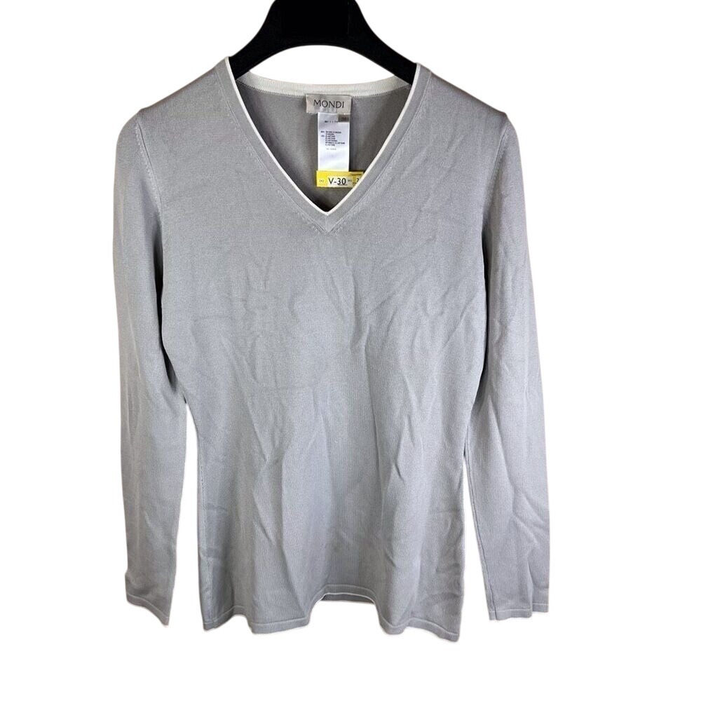 Vintage Mondi Womens Stretch Sweater Size Medium Gray White Trip Work Wear